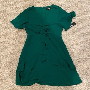 Lulu’s jewell green tie-front skater dress